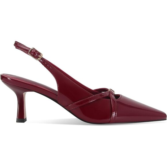Women's Burgundy Pointed Toe Slingback Pumps Low Kitten Heels Dress Shoes - Picture 4 of 7